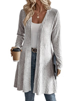 Cardigan Long Ribbed Knit Open Front Lightweight Layering