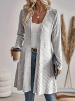 Cardigan Long Ribbed Knit Open Front Lightweight Layering