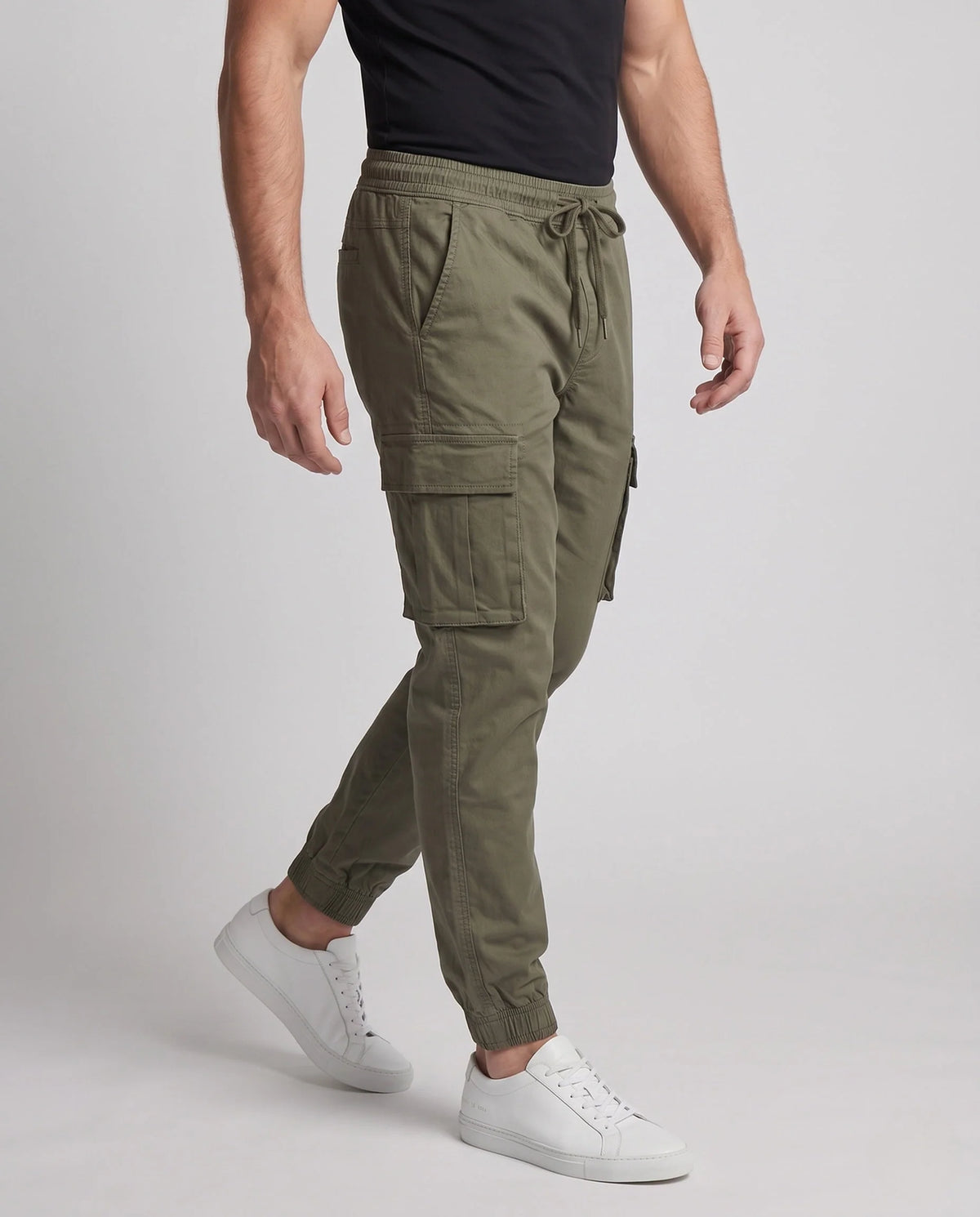 Cargo Pants Elastic Waistband With Drawstring Side Pockets