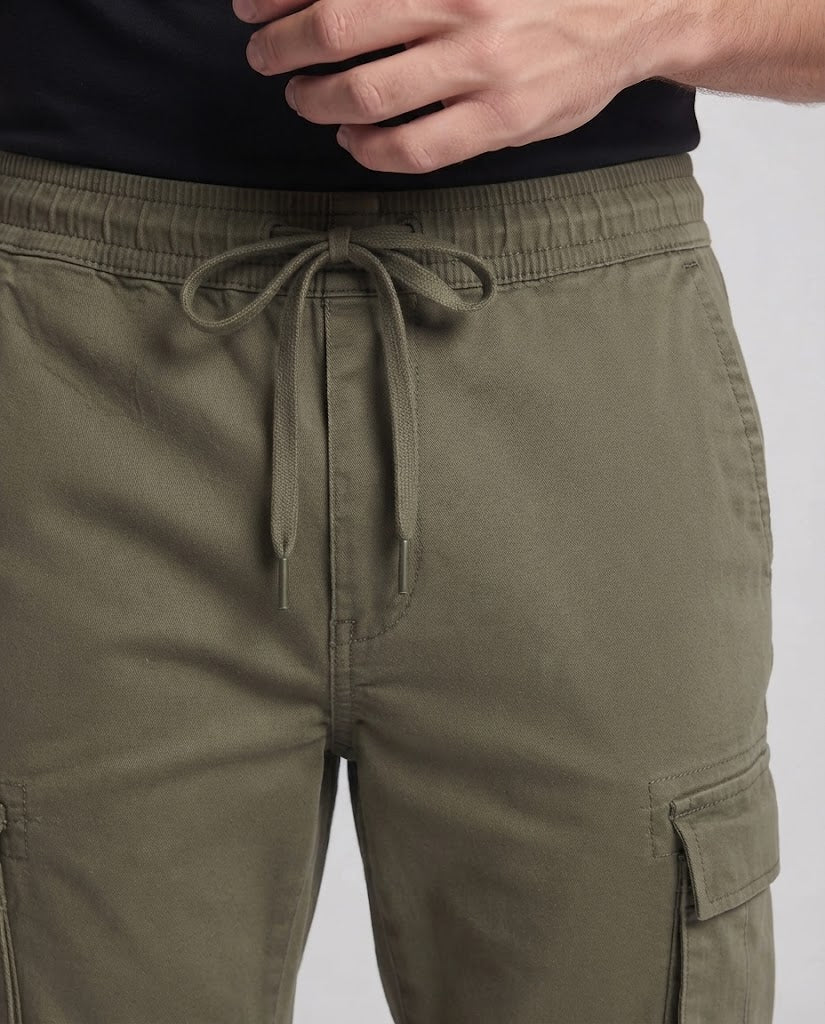 Cargo Pants Elastic Waistband With Drawstring Side Pockets