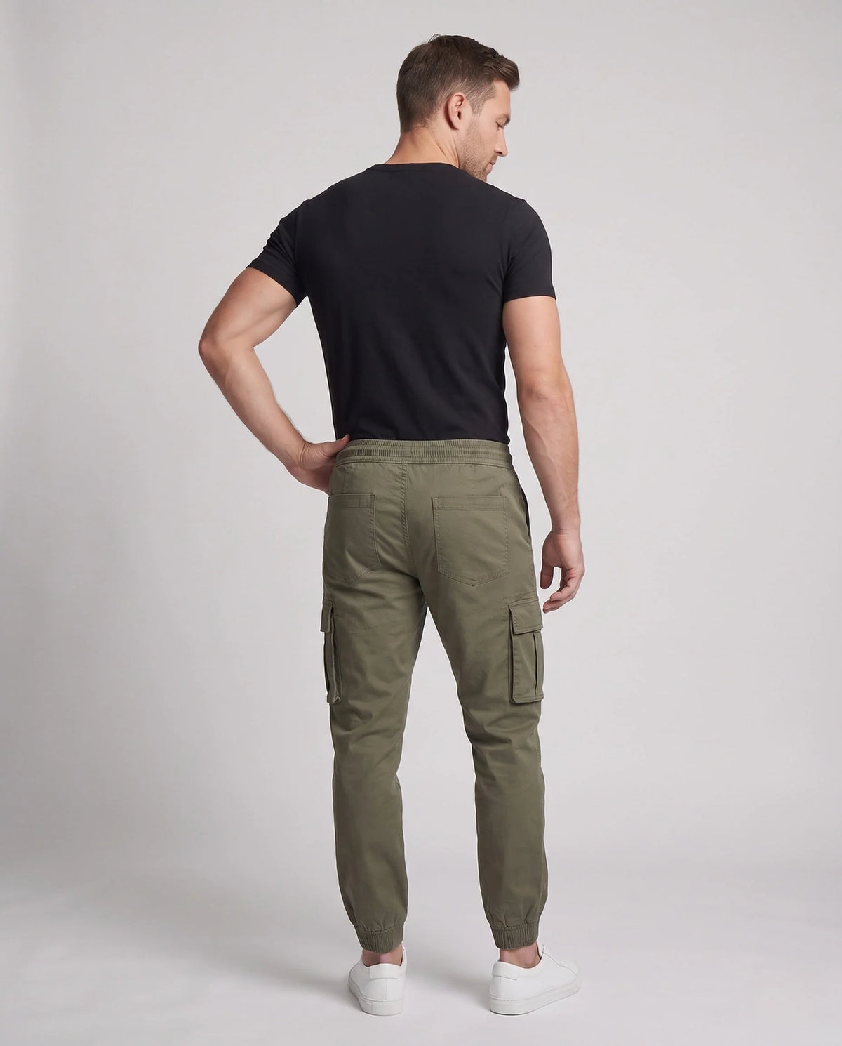Cargo Pants Elastic Waistband With Drawstring Side Pockets