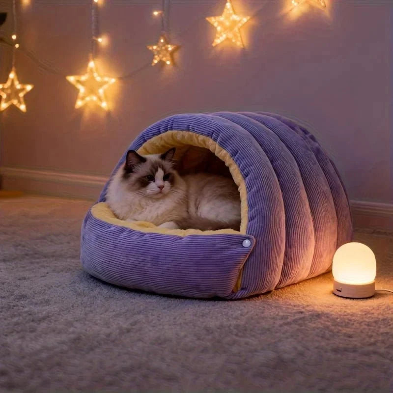 Cat Bed Enclosed Cave Fleece Lined Machine Washable