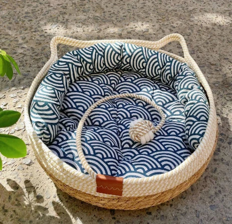 Cat Bed Handcrafted Sisal Nest Removable Cotton Cushion