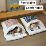 Cat Bed Semi-Enclosed Cave Design Pillow Included