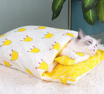 Cat Bed Semi-Enclosed Cave Design Pillow Included