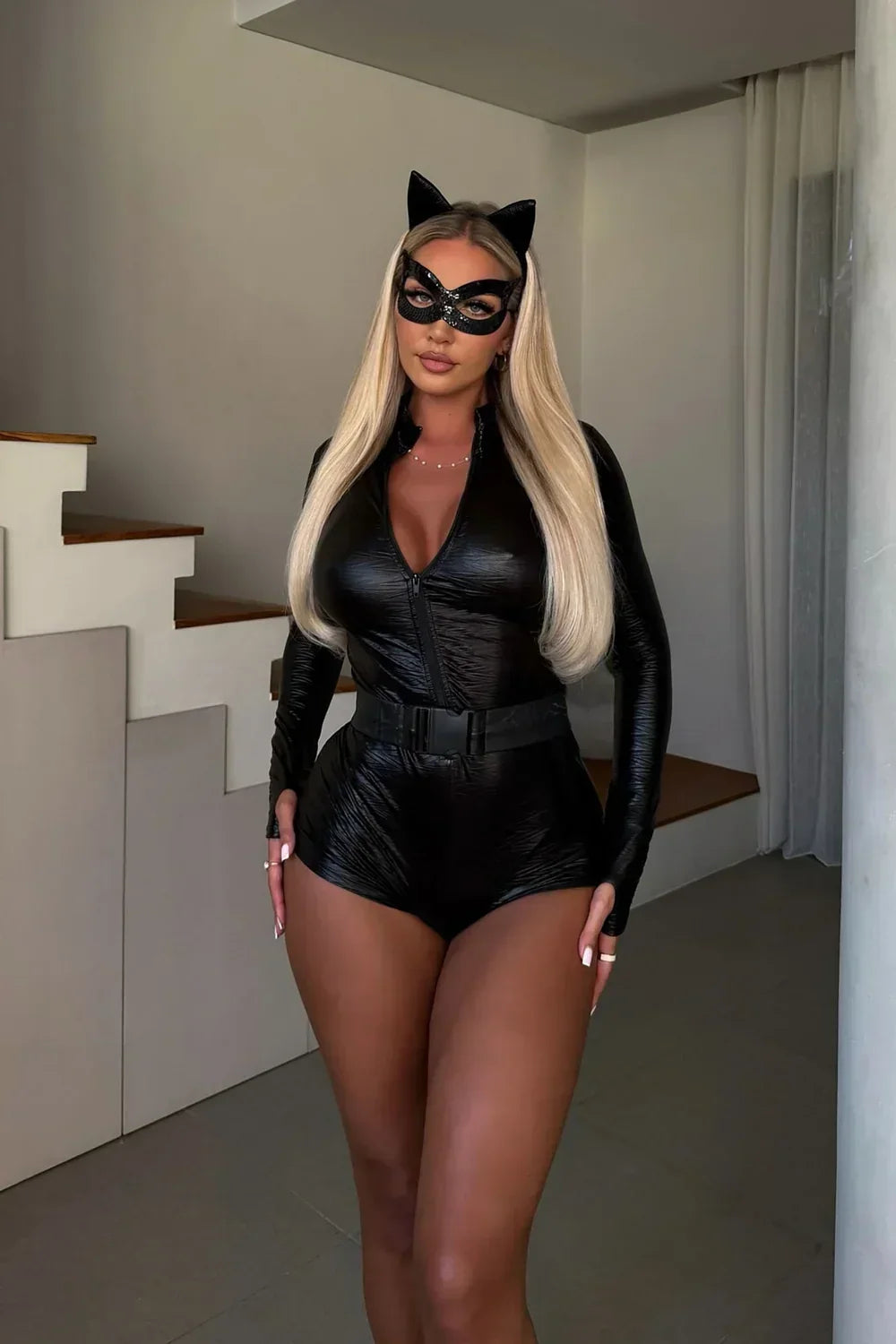 Cat Costume Set Black Stretch Knit Four-Piece