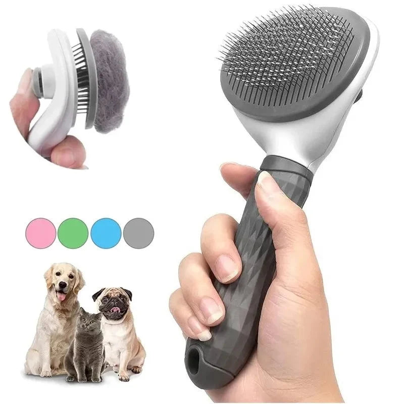 Cat Grooming Brush Self-Cleaning Soft Bristles Ergonomic Handle