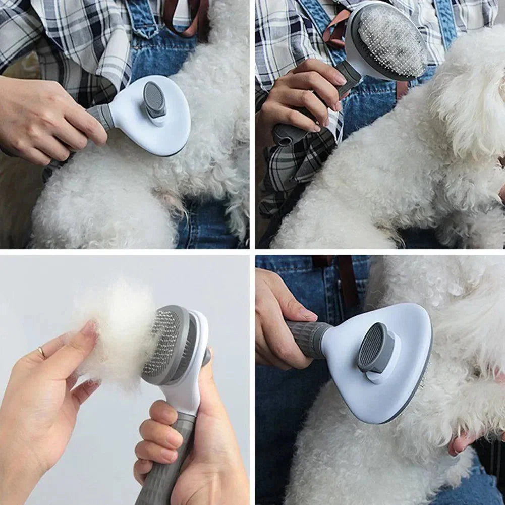 Cat Grooming Brush Self-Cleaning Soft Bristles Ergonomic Handle