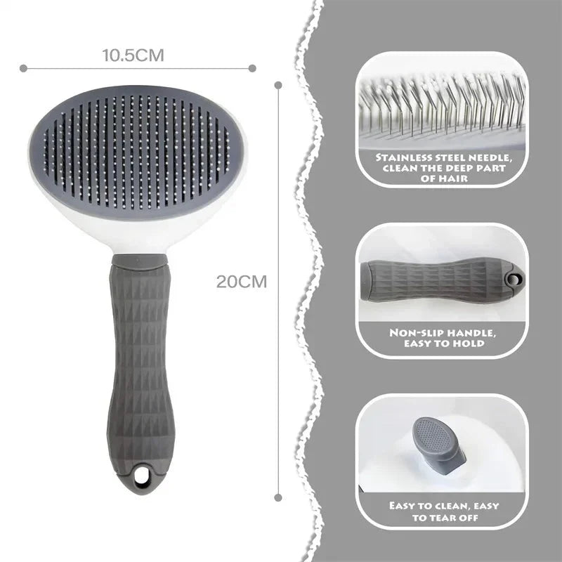 Cat Grooming Brush Self-Cleaning Soft Bristles Ergonomic Handle