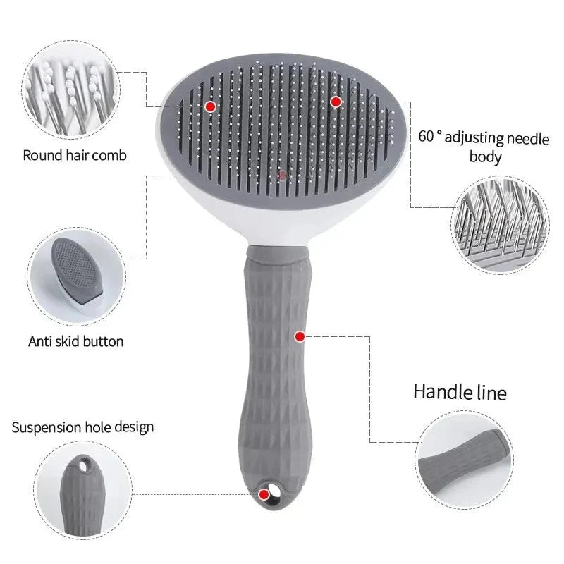 Cat Grooming Brush Self-Cleaning Soft Bristles Ergonomic Handle