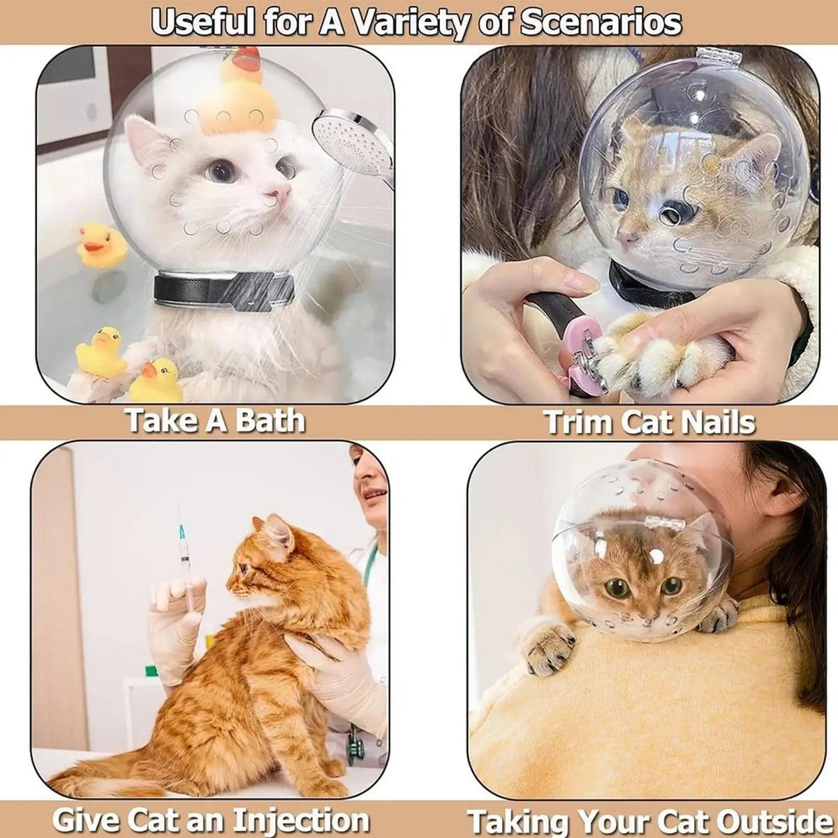 Cat Grooming Helmet Transparent Ventilated ABS Dome