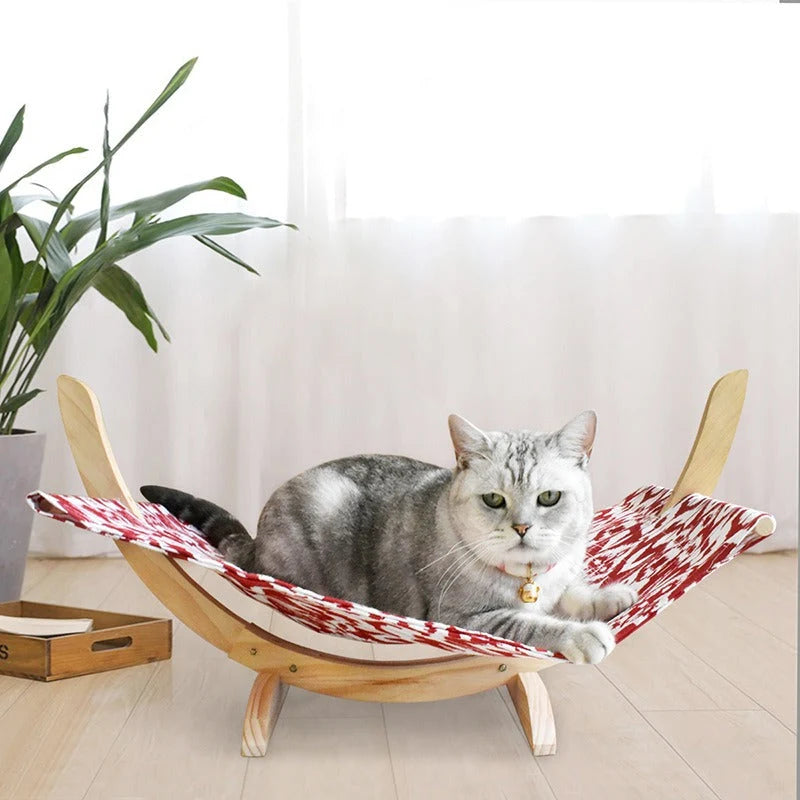 Cat Hammock Wooden Frame Oxford Fabric Hanging Bed