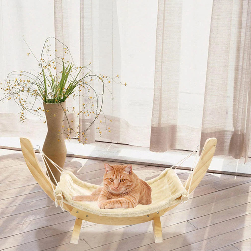 Cat Hammock Wooden Frame Oxford Fabric Hanging Bed