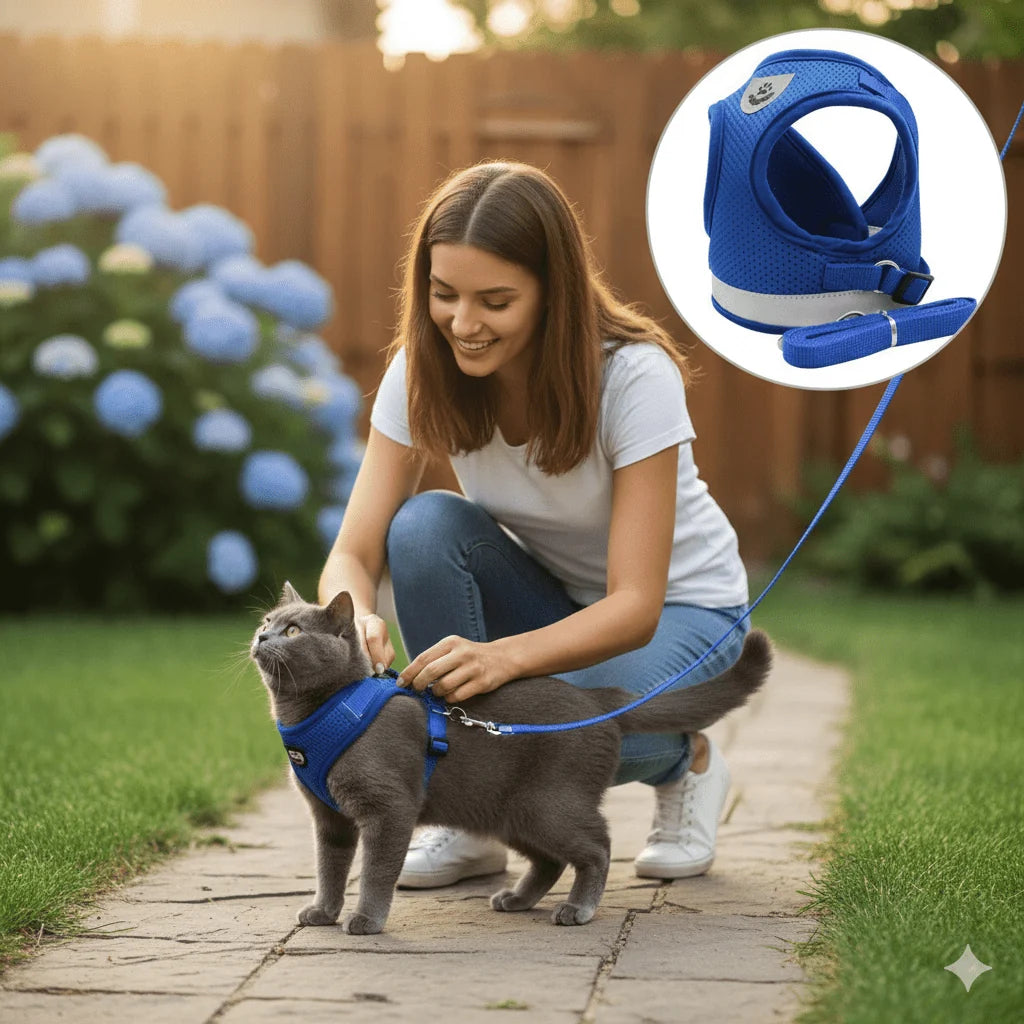 Cat Harness Escape-Resistant Adjustable Reflective With Leash