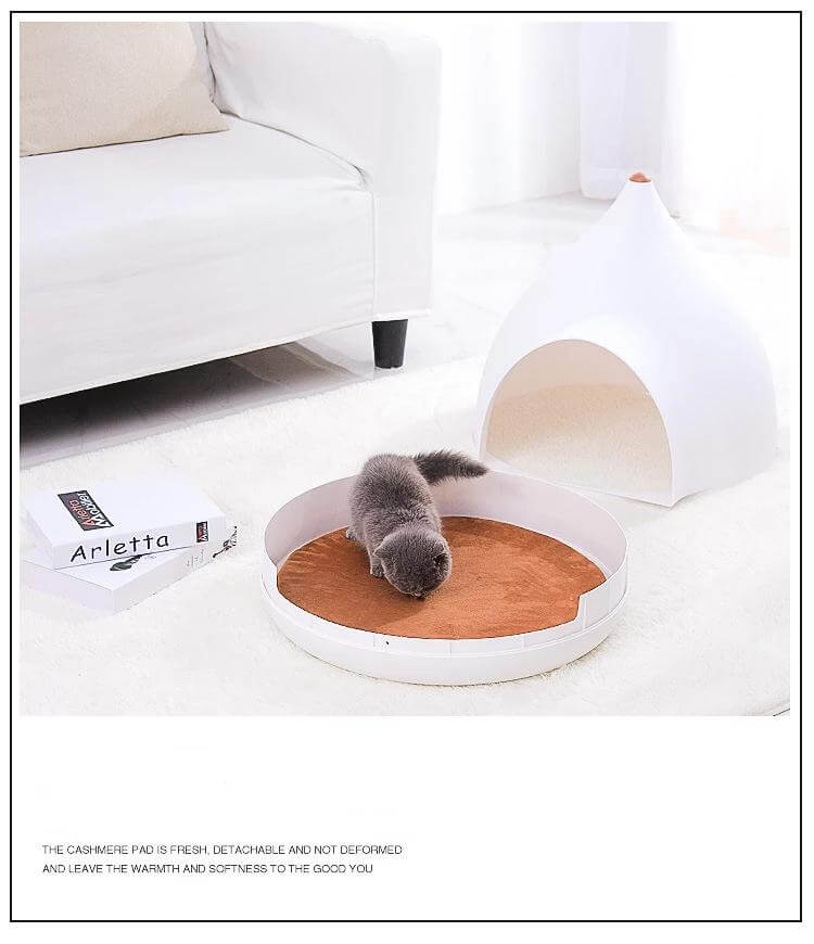 Cat House Water Drop Design Plush Interior
