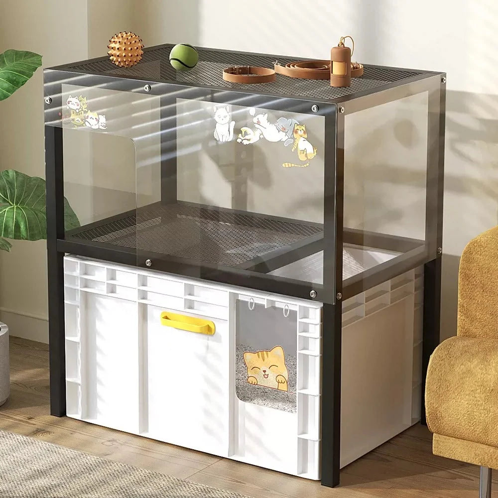 Cat Litter Box Cabinet Enclosed Ventilated Multi-Level Storage
