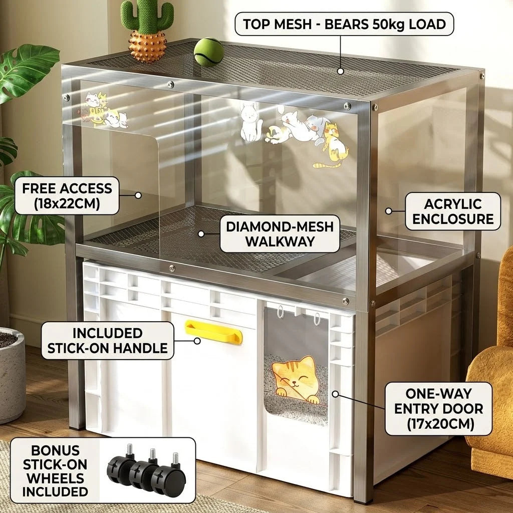 Cat Litter Box Cabinet Enclosed Ventilated Multi-Level Storage