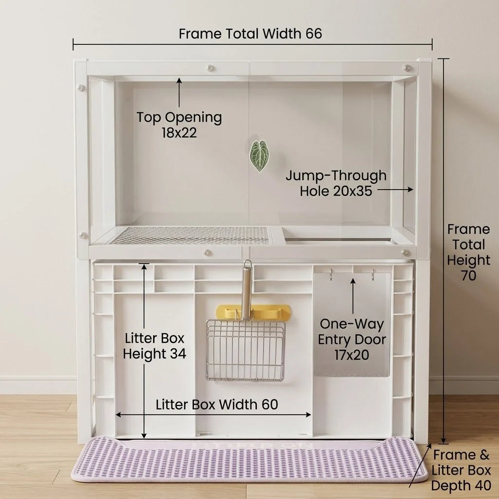 Cat Litter Box Cabinet Enclosed Ventilated Multi-Level Storage