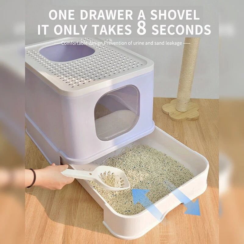 Cat Litter Box Top-Entry Anti-Tracking Enclosed Design