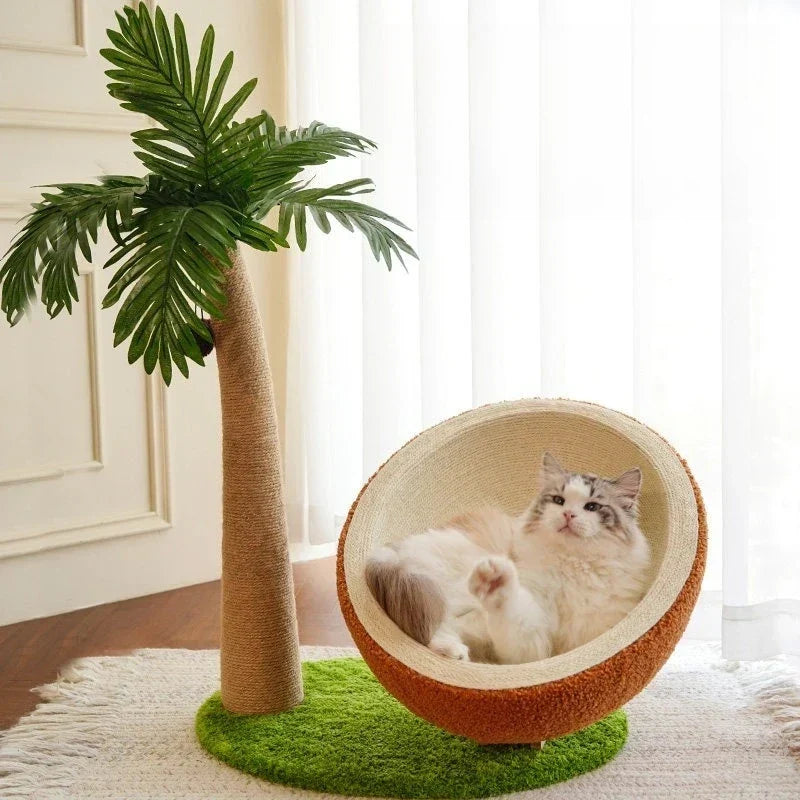 Cat Lounger Tree Coconut Shell Bed Soft Felt Interior