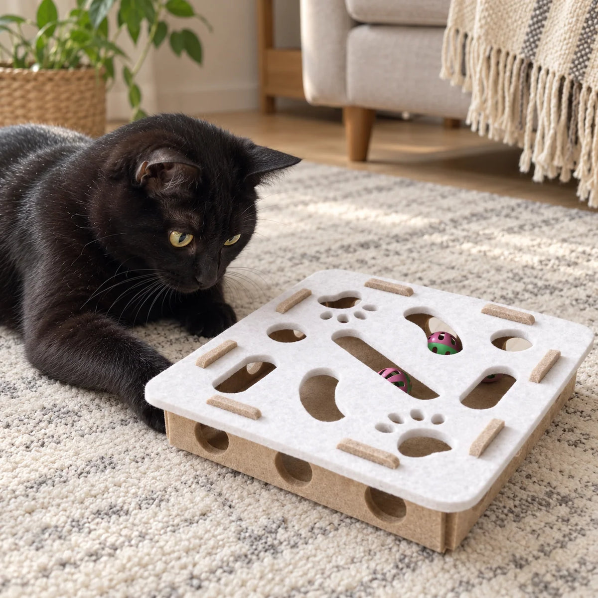 Cat Puzzle Maze Felt With Bell Ball Included