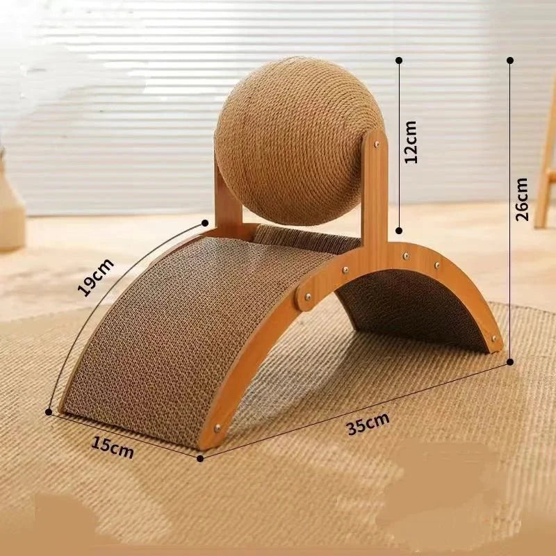 Cat Scratcher Toy Natural Sisal Interactive Ball & Wooden Platform