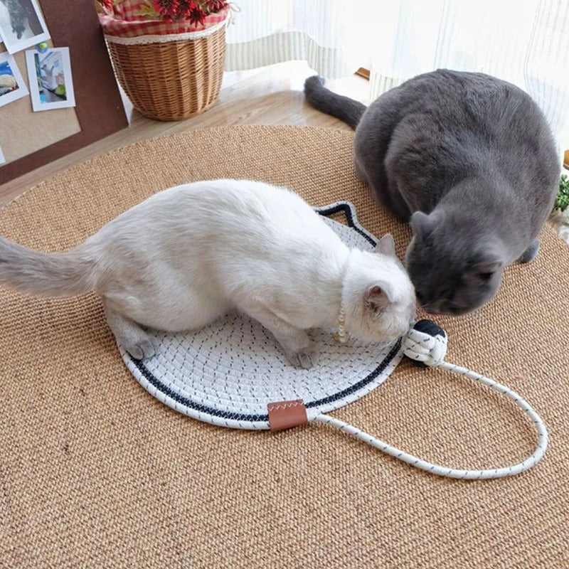Cat Scratching Mat Reversible Sisal With Dangling Toy