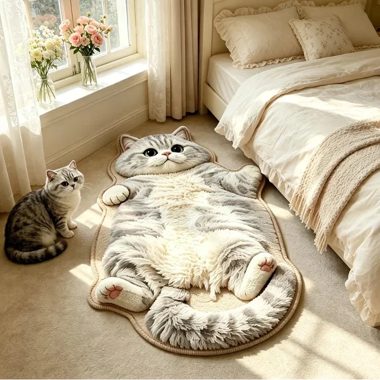 Cat Shaped Rug Soft Washable Non-Slip Backing