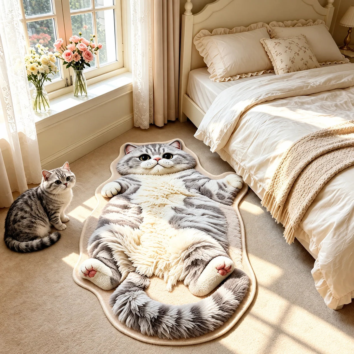 Cat Shaped Rug Soft Washable Non-Slip Backing