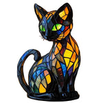 Cat Table Lamp Stained Glass Design Warm LED Lighting