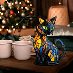 Cat Table Lamp Stained Glass Design Warm LED Lighting