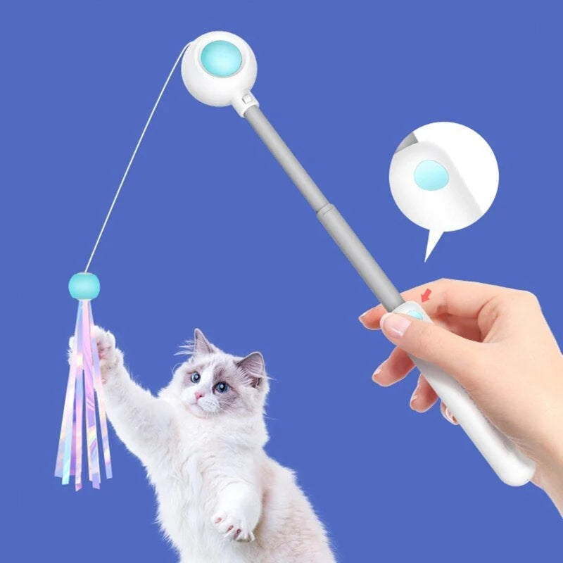 Cat Teaser Stick Feather & Built-In Laser Light