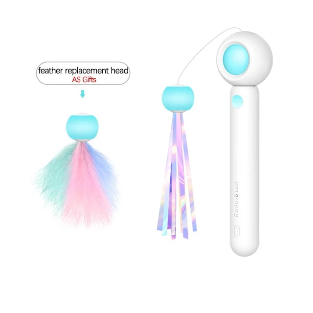 Cat Teaser Stick Feather & Built-In Laser Light