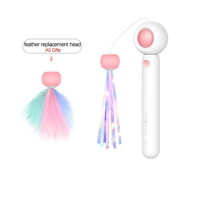 Cat Teaser Stick Feather & Built-In Laser Light