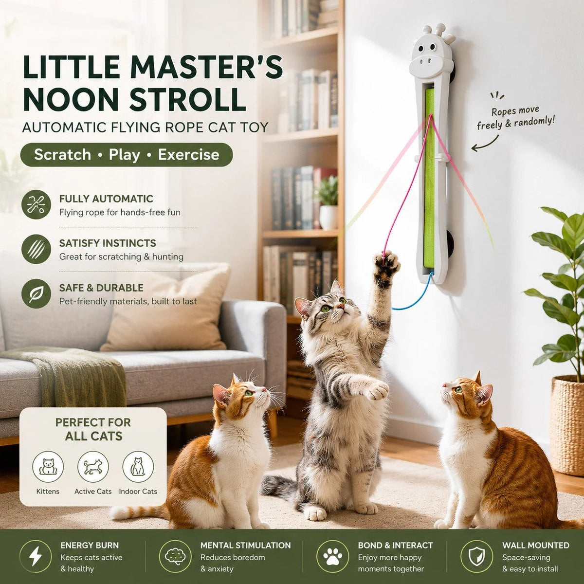Cat Teaser Toy Automatic Moving Ropes Rechargeable Suction Mount