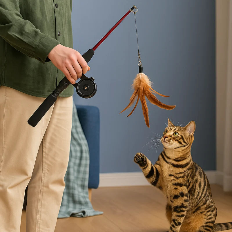 Cat Teaser Wand Telescopic Feather Lure Fiberglass Pole