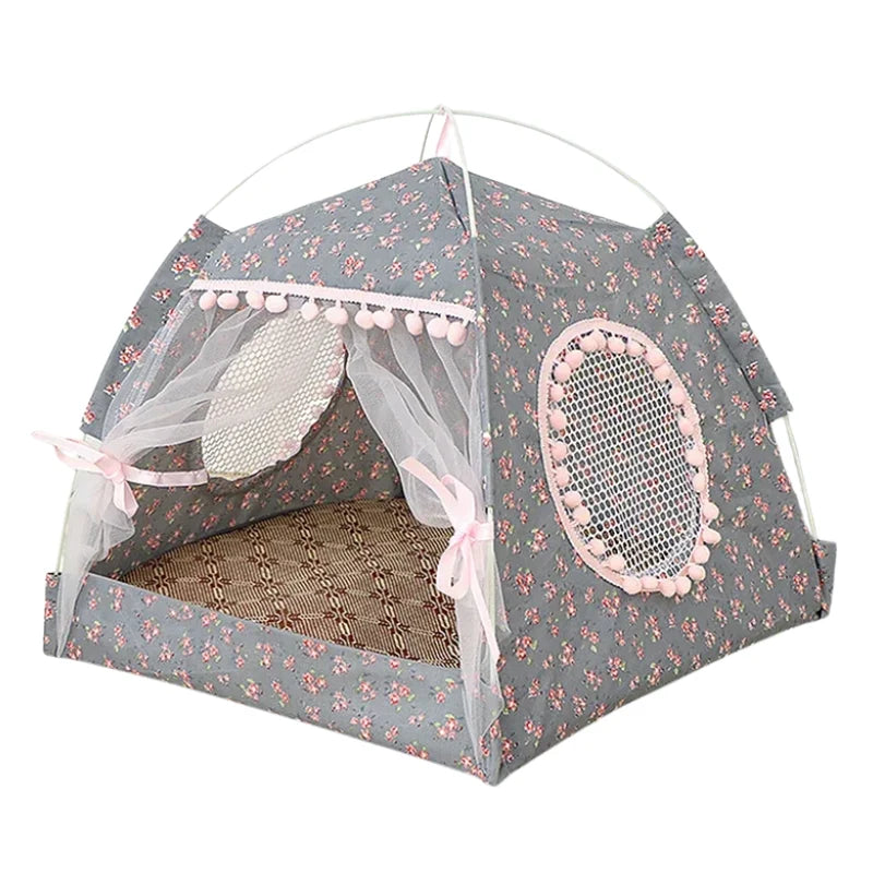 Cat Tent Bed Foldable Polyester & Mosquito Net
