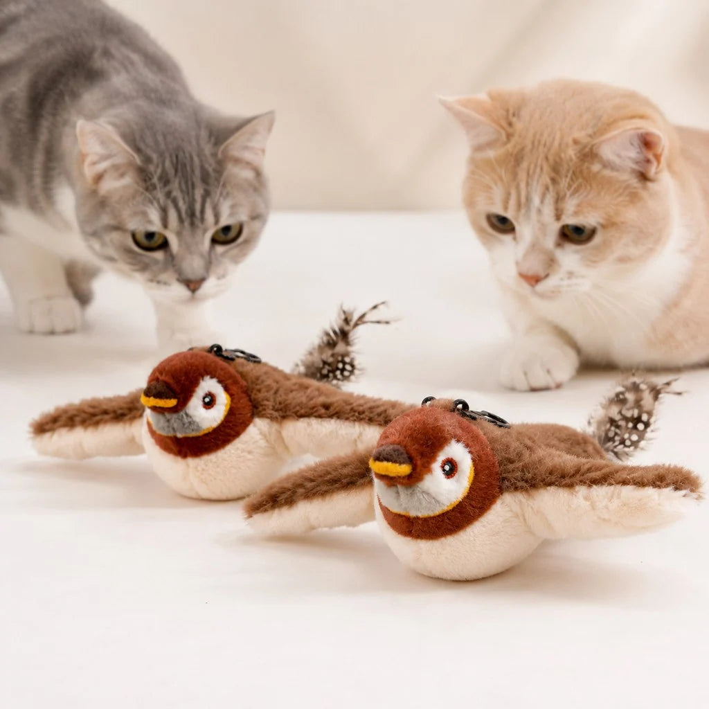 Cat Toy Flapping Chirping Bird USB Rechargeable Plush Kicker