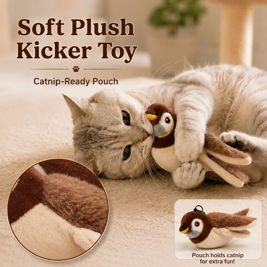 Cat Toy Flapping Chirping Bird USB Rechargeable Plush Kicker