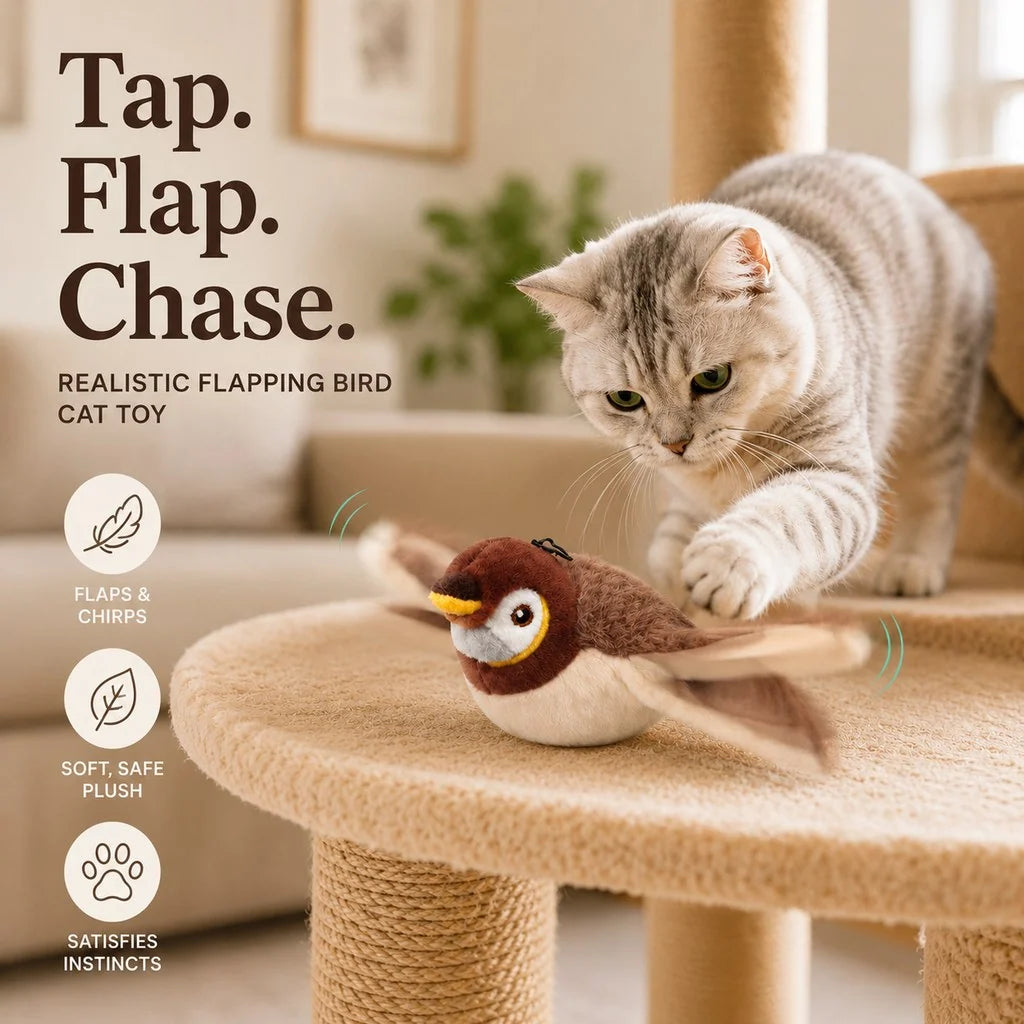 Cat Toy Flapping Chirping Bird USB Rechargeable Plush Kicker