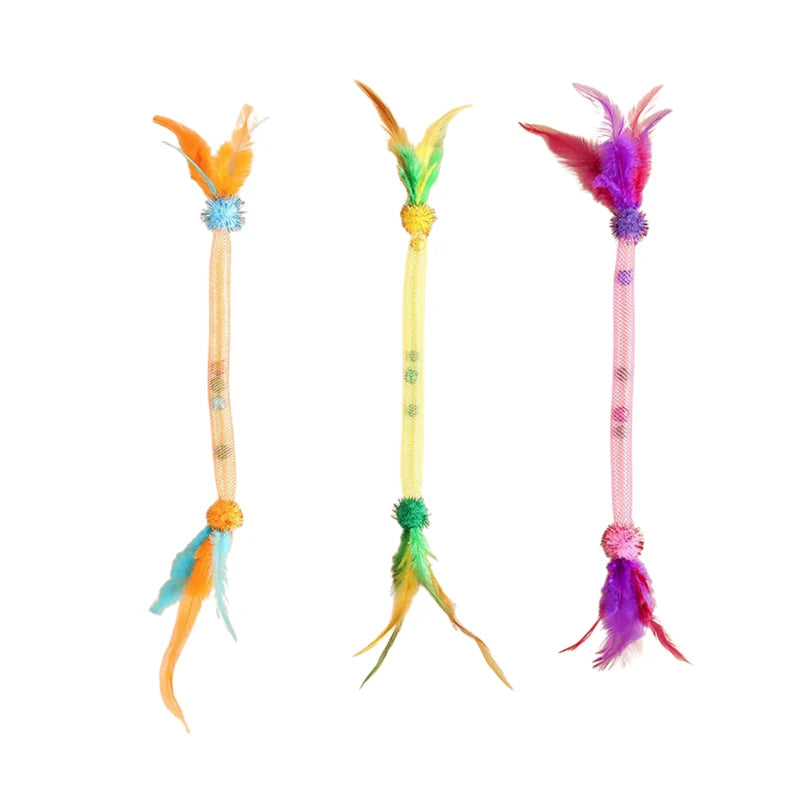 Cat Toy Interactive Feather Teaser Bell & Catnip 3-Pack