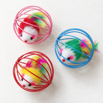 Cat Toy Rolling Metal Cage With Furry Mouse