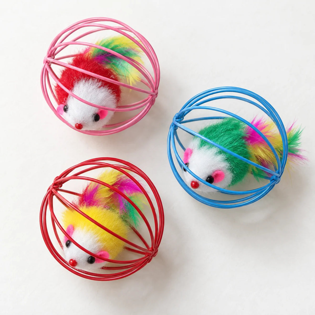 Cat Toy Rolling Metal Cage With Furry Mouse