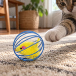 Cat Toy Rolling Metal Cage With Furry Mouse