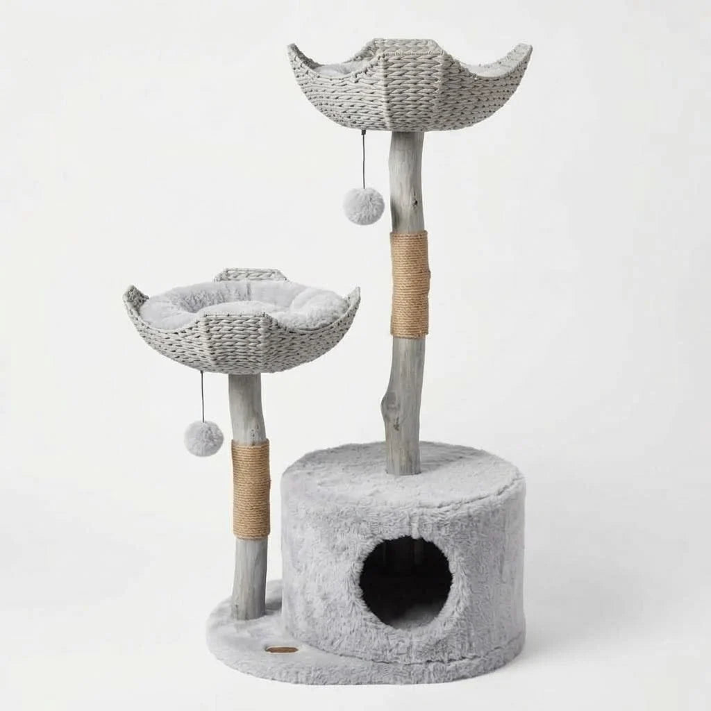 Cat Tree Natural Branches Woven Baskets & Cozy Cave