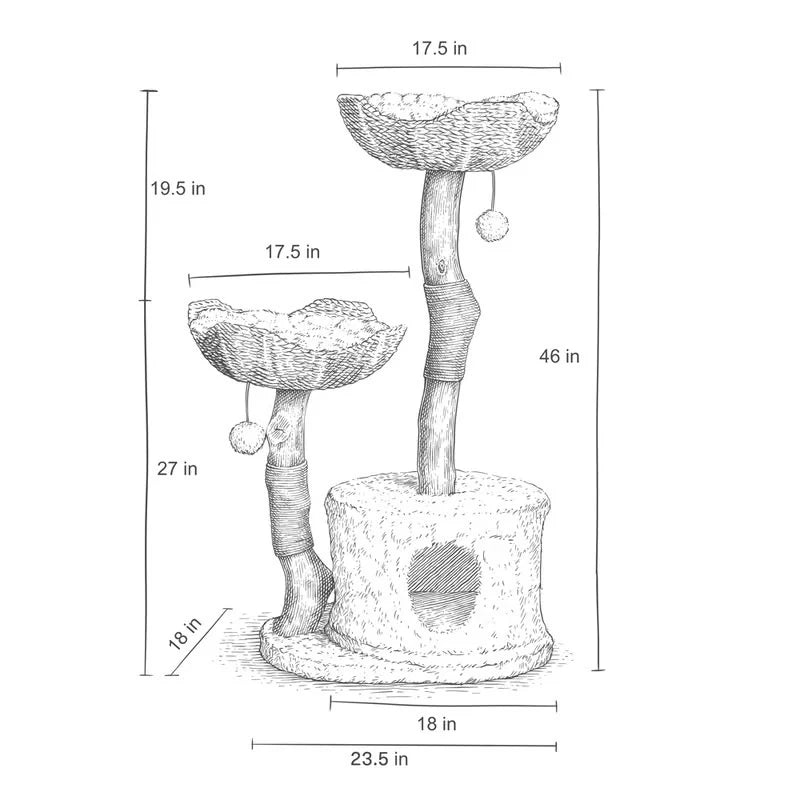 Cat Tree Natural Branches Woven Baskets & Cozy Cave