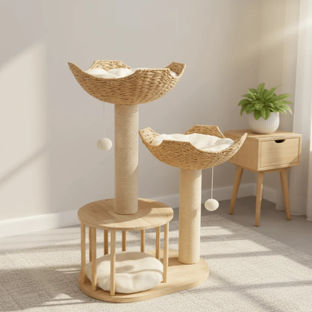 Cat Tree Three-Level Plush Sisal Scratching Posts