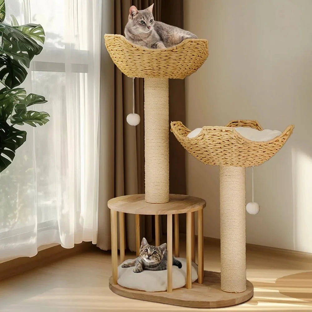 Cat Tree Three-Level Plush Sisal Scratching Posts