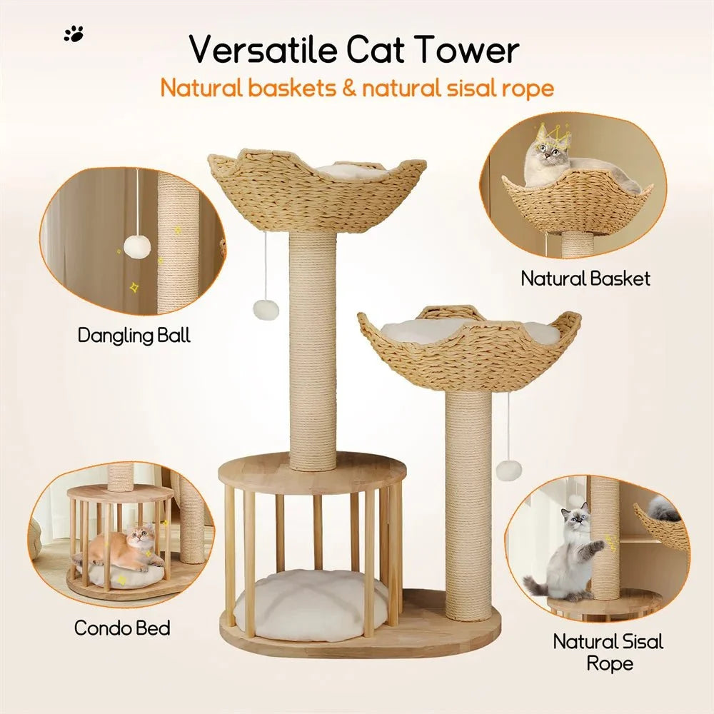 Cat Tree Three-Level Plush Sisal Scratching Posts
