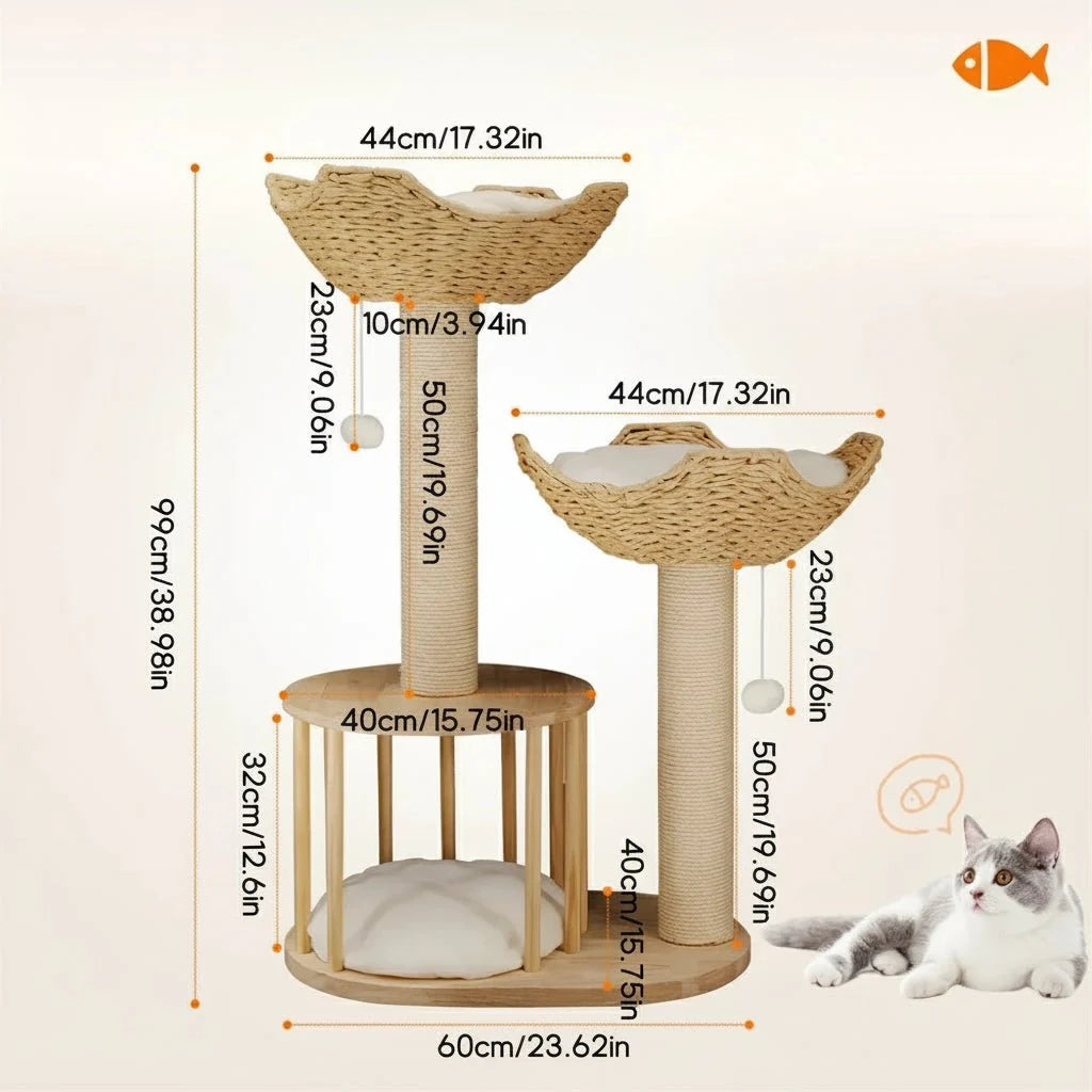 Cat Tree Three-Level Plush Sisal Scratching Posts